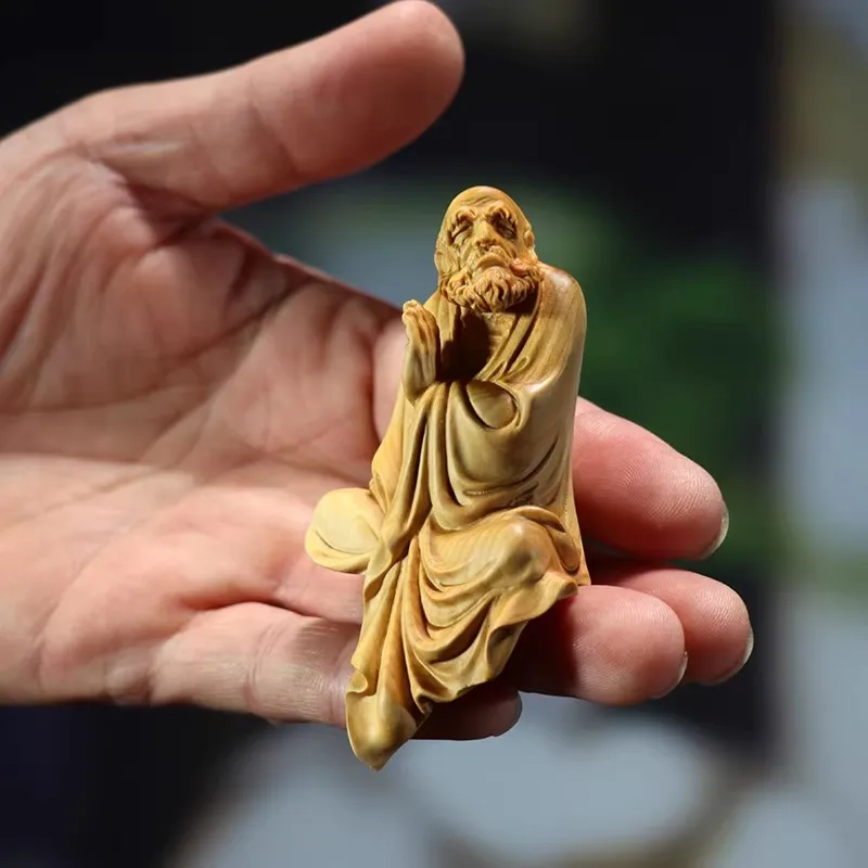 Bodhidharma in Your Palm Boxwood Handheld Sculpture for Tea Table