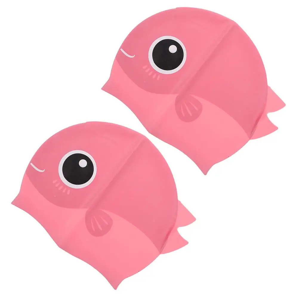 2 Pcs Children's Swimming Cap Soft Elastic Silica Gel Swim Caps Lightweight Breathable Pink Cartoon Waterproof Baby Swim Hat