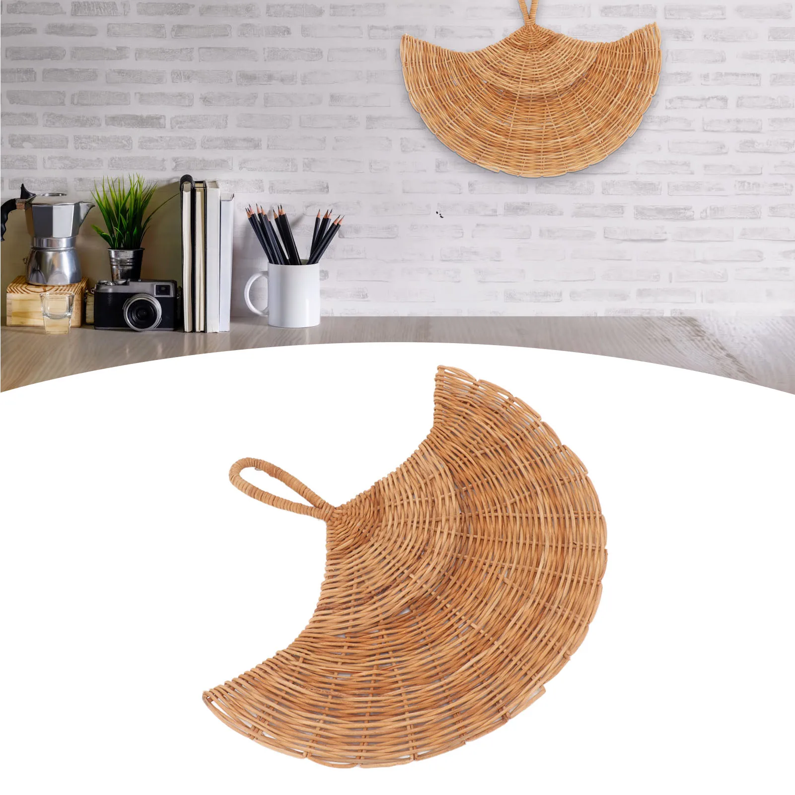 ZK40 Rattan Fan Wall Decoration Northern Europe Style Woven Hanging Rattan Wall Decoration for Living Room Bedroom Natural Color