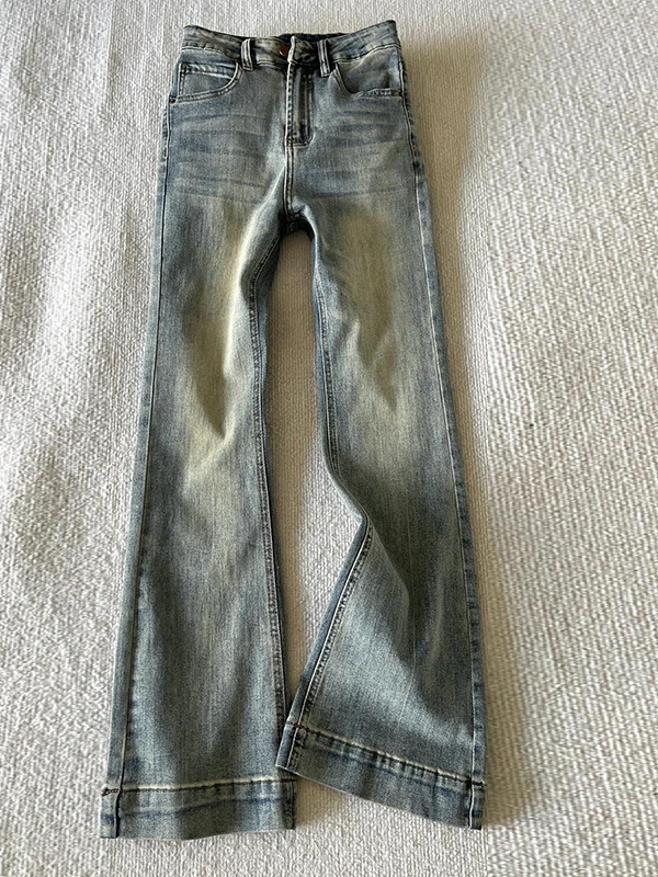 

High Waist Bell Bottom Denim Jeans Women's Stretch Retro Blue Slimming Small Size Hoof Pants plus Size Casual Wear