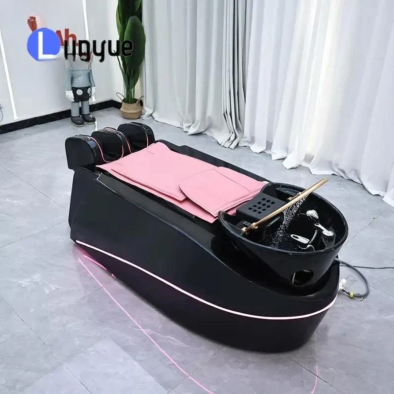 Luxury Ergonomic Electric Barber Bed with Acrylic Basin Adjustable Backwash Unit for Hair Beauty Spa Massage Furniture