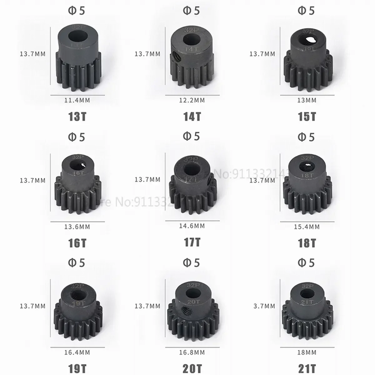 Steel Metal Pinion Motor Gear 0.8 Module 32P 5MM Inner Diameter Motor Gear Motor Gear 13-21T Suitable for 1/10 Diagonal TR