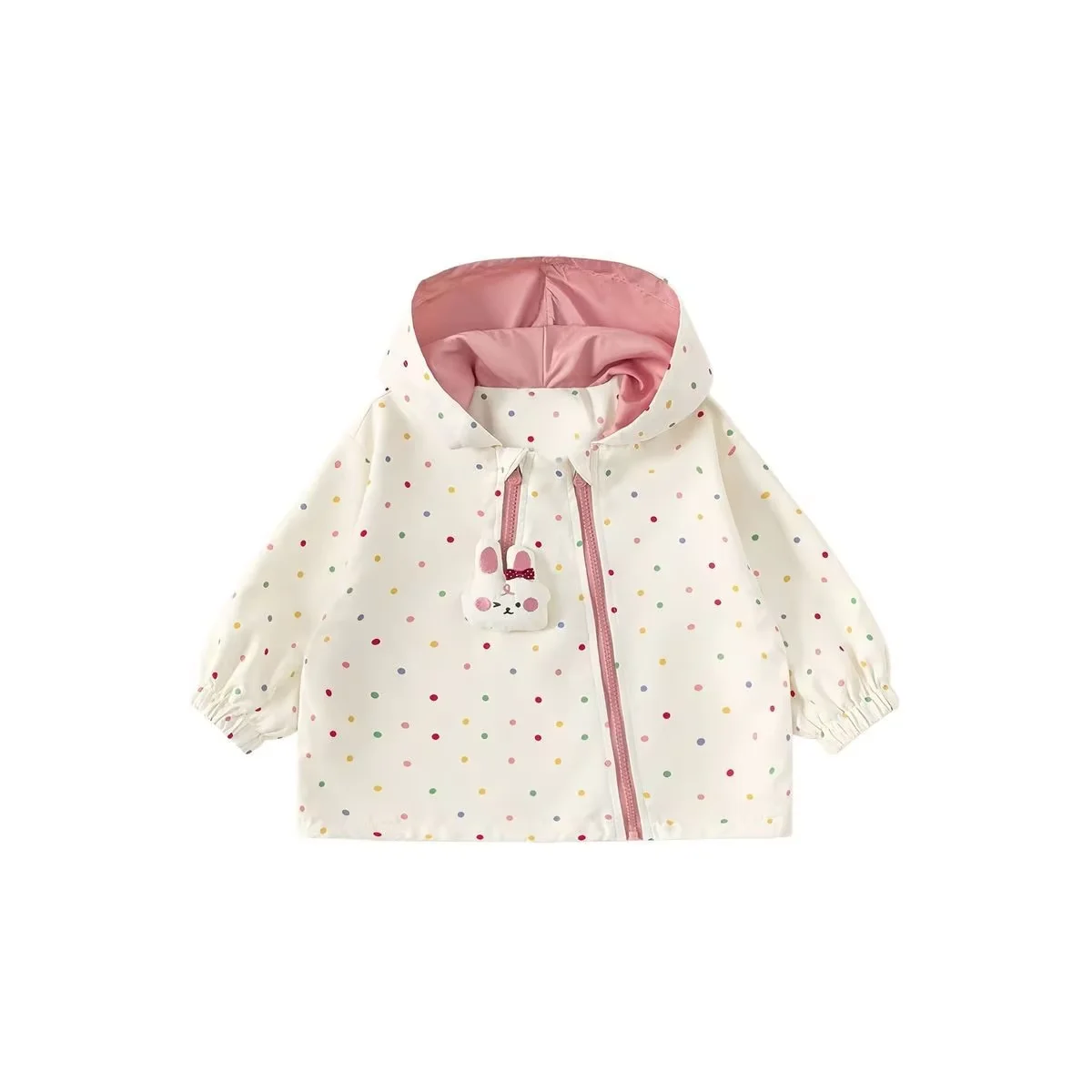 Fashion Girls Spring Autumn Jacket Kids Sweet Floral Polka Dot Bunny Hooded Trench Coat Children Clothing  2026 New