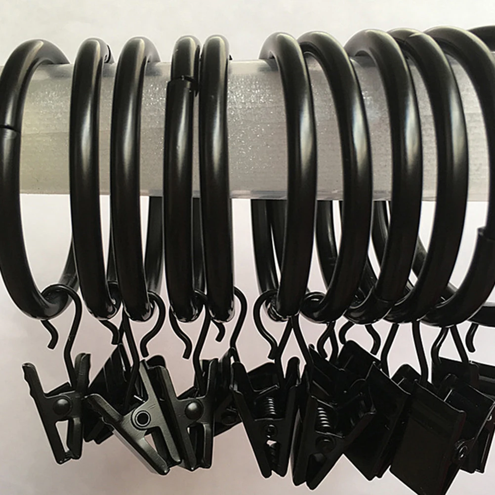 

100Pcs Black Metal Curtain Clips 3.2x0.92cm Heavy Duty Drapery Hangers Quick Install Slide on Rods for Living Room Bedroom