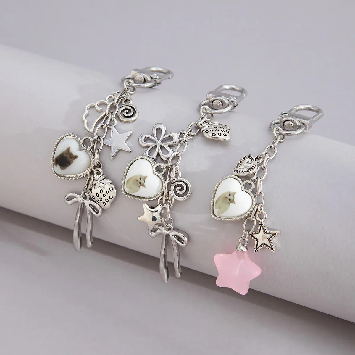 لطيف Fibone عقدة المفاتيح عبر الحدود مجوهرات بسيطة Ins القلب aped حقيبة سلسلة معلقة الديكور سبيكة Pla...