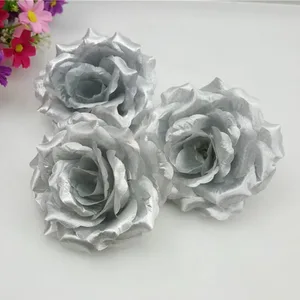 10pcs/lot 10cm Silver & Golden Intificial Rose Silk Flower Heads 웨딩 파티 연회 장식을위한 장식 꽃 혼합 할 수 있습니다. 10 최고의 판매 실버 인공 꽃 -№5