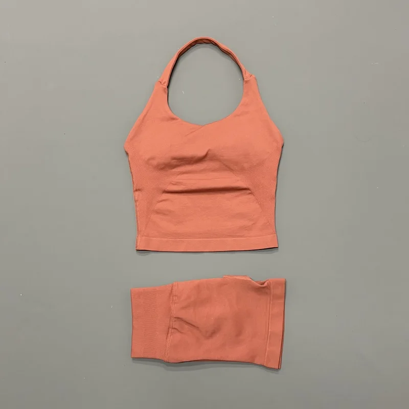 2 Stuks HISTELLO Halter Top Strappy Bra Shorts Set Vrouwen Yoga Workout Kleding Naadloze Vest Hip-Lifting Sportleggings Gym pak
