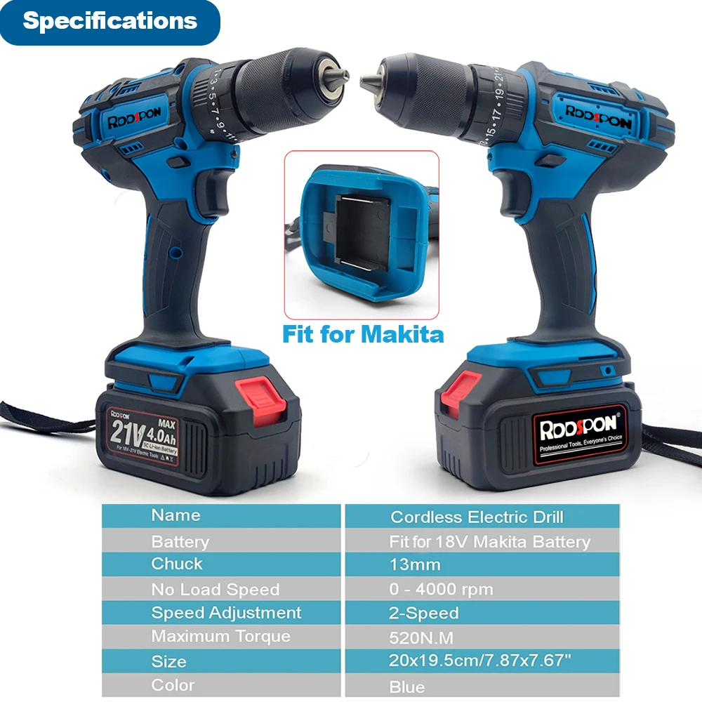 RDDSPON 13mm Cordless Electric Drill Screwdriver 25+3 Torque 520N.M Impact Hammer Drill Power Tool For Makita 18v Battery News