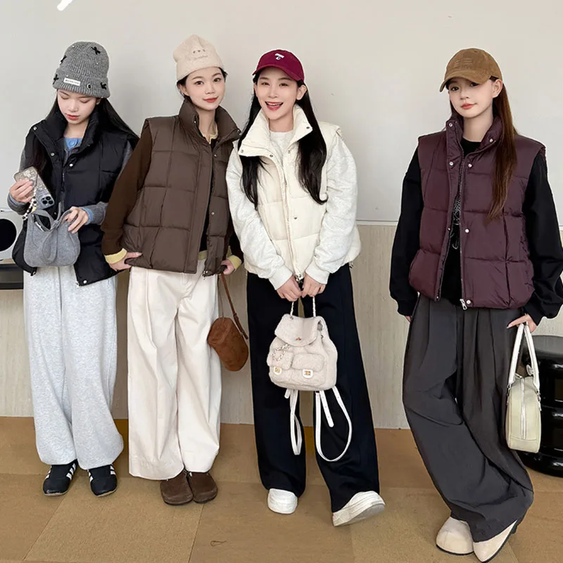 

Корейская куртка без рукавов, женская осень-зима 2026, новый хлопковый жилет, пальто, женские парки с воротником-стойкой, модный короткий жилет, верхняя одежда