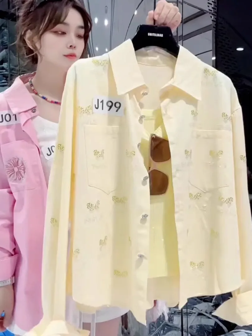 エレファイオナブル レディース ルーズ ダイヤモンド装飾 ジャケット スリ 春 2026 通勤 スタイル アウターウェア