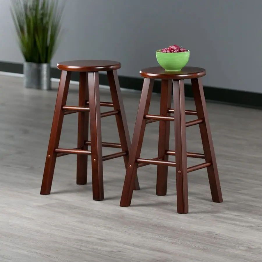 Element 2Piece 24In Counter Stool Set, Walnut Finish, Solid Wood, Modern Design