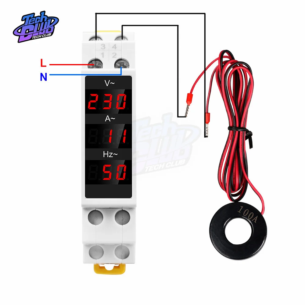 Mini Din Rail Digital Display Three-Phase Ammeter Single-Phase Voltag Current Herz Meter Volt Amp for Electrician Tool