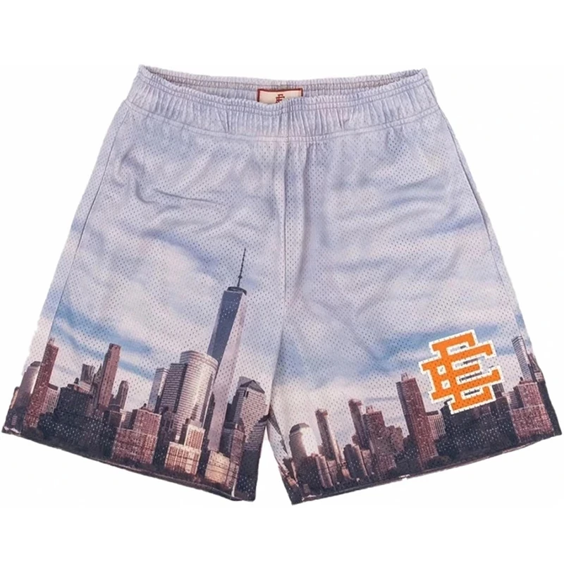 EE-pantalones cortos deportivos para hombre, shorts informales con diseño de la ciudad de Nueva YORK SKYLINE, de malla, para gimnasio y