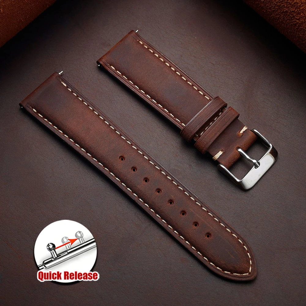 Koeienhuid horlogeband 14mm 16mm 18mm 20mm 22mm 24mm Vintage donkerbruin Quick Release horlogeband voor Samsung Galaxy Watch 8/7/6/5/4