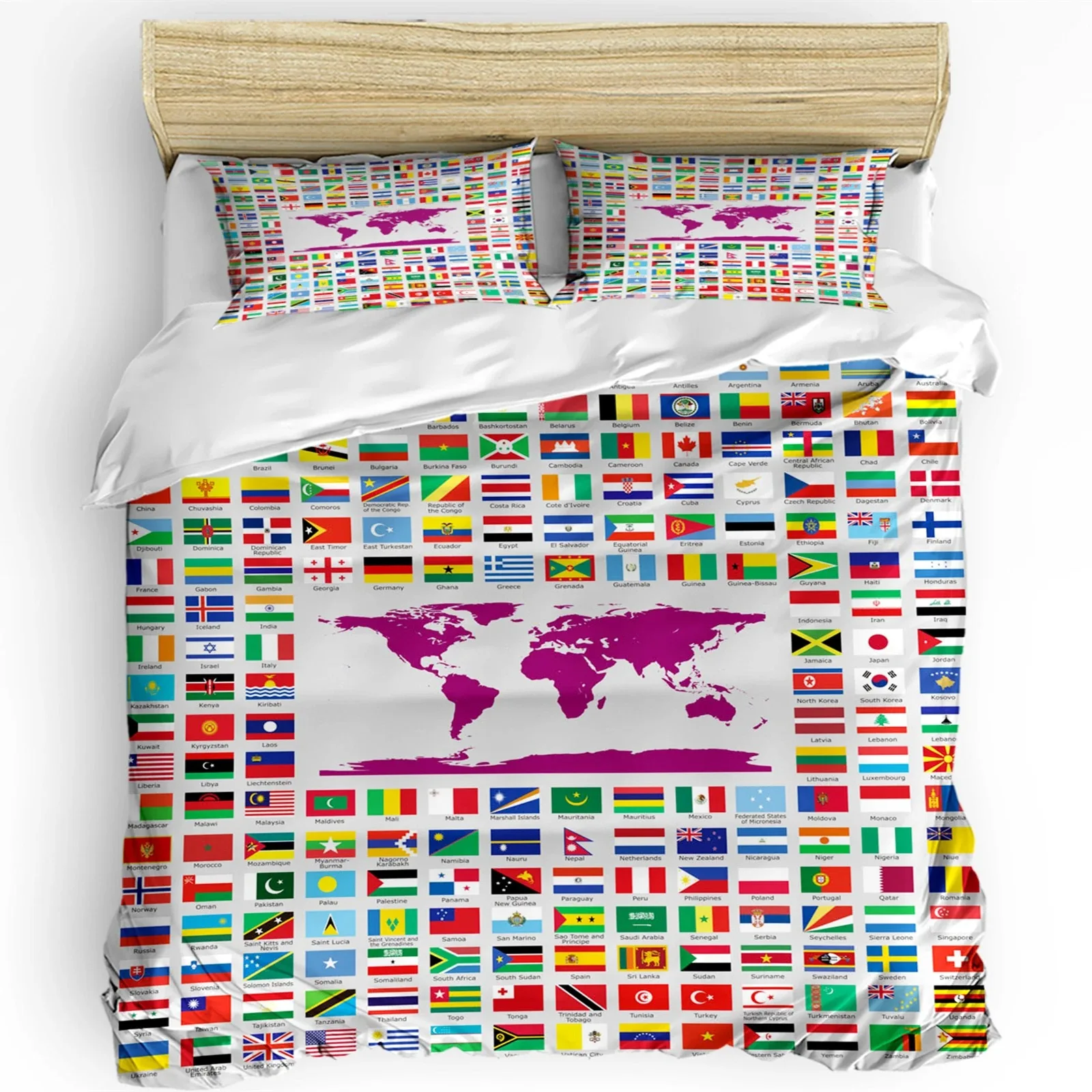 

The World's Flag Printed Duvet Cover Set National Flags Bedding Set Full King, Geometric Flag Comforter Cover Quilt Cover