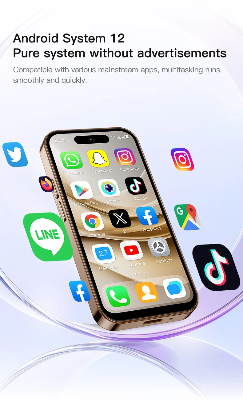 ONEMYTH M17 Pro Mini Smartphone Quad Core 2000mAh LTE 4G Dual SIM Type-C Android 12.0 Mobile CellPhone Face Unlock
