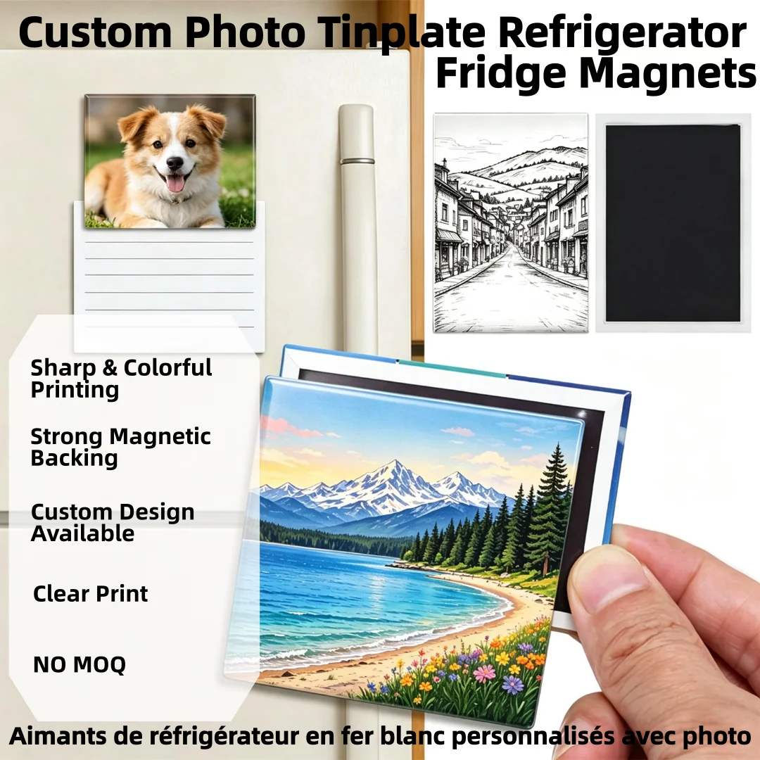 Custom Tinplate Photo Fridge Magnet Creative Personality OEM Custom Printed Tinplate Fridge Magnets with Various Patterns