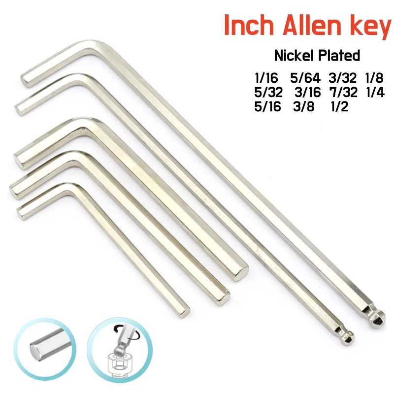 

1~10Pcs Inch Allen key Wrench 1/16 5/64 3/32 1/8 5/32 3/16 7/32 1/4 5/16 3/8 1/2 L Shape Ball End Long Arm Hex Key Screwdriver