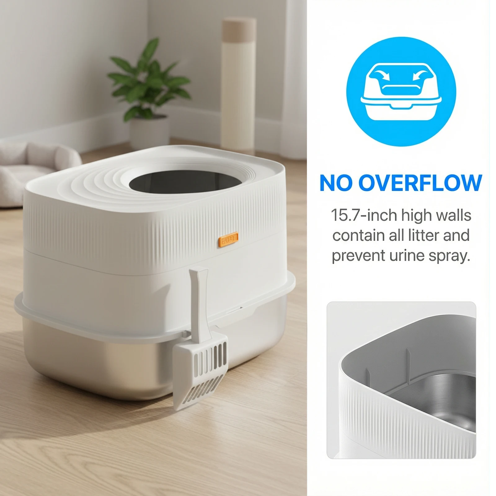 

Top-Entry Fully Enclosed Metal Litter Box Non-Sticky Extra Large Cat Bedpans High Sided Littering Pan Household Pet Accessories