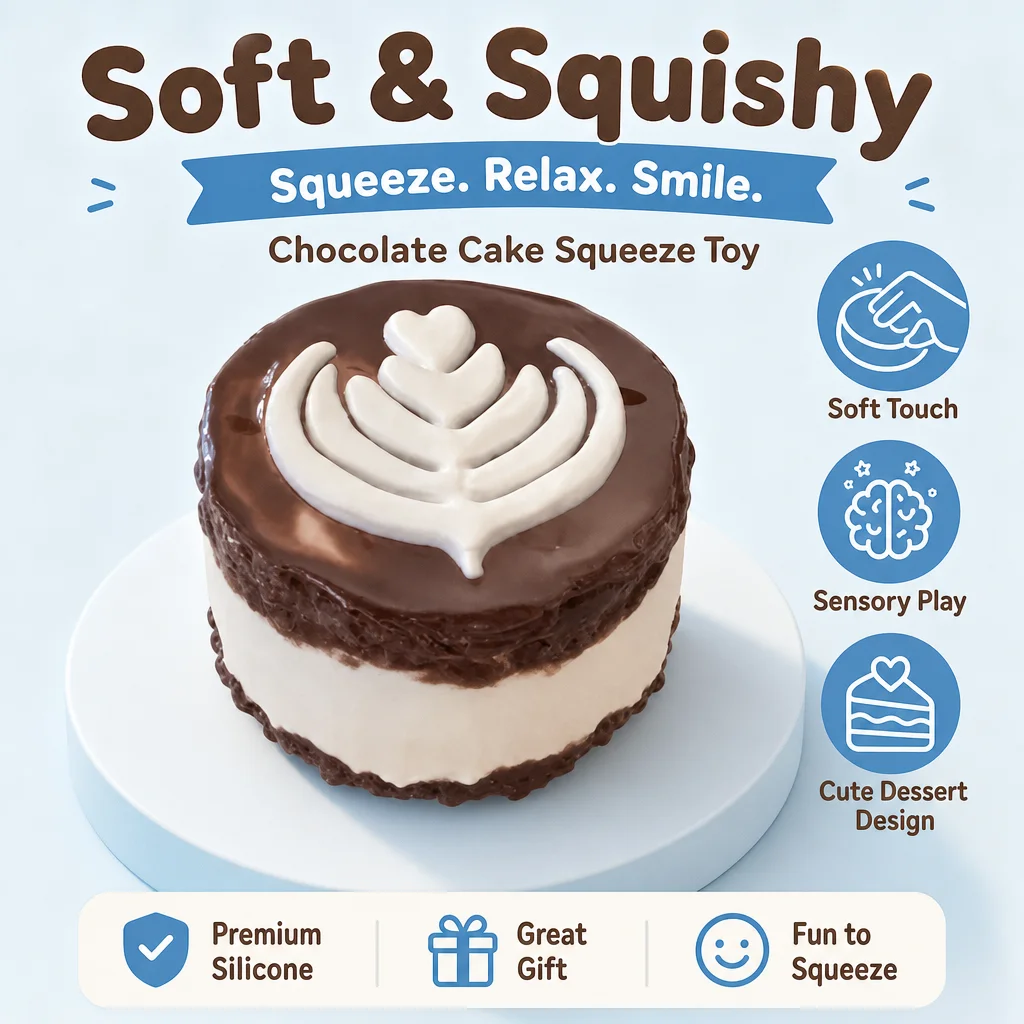 Food Grade Coffee Latte Art Round Cake Squishy Toy Double Layer Chocolate Cream Design Slow Rebound Soft Squeeze Toy For Childs