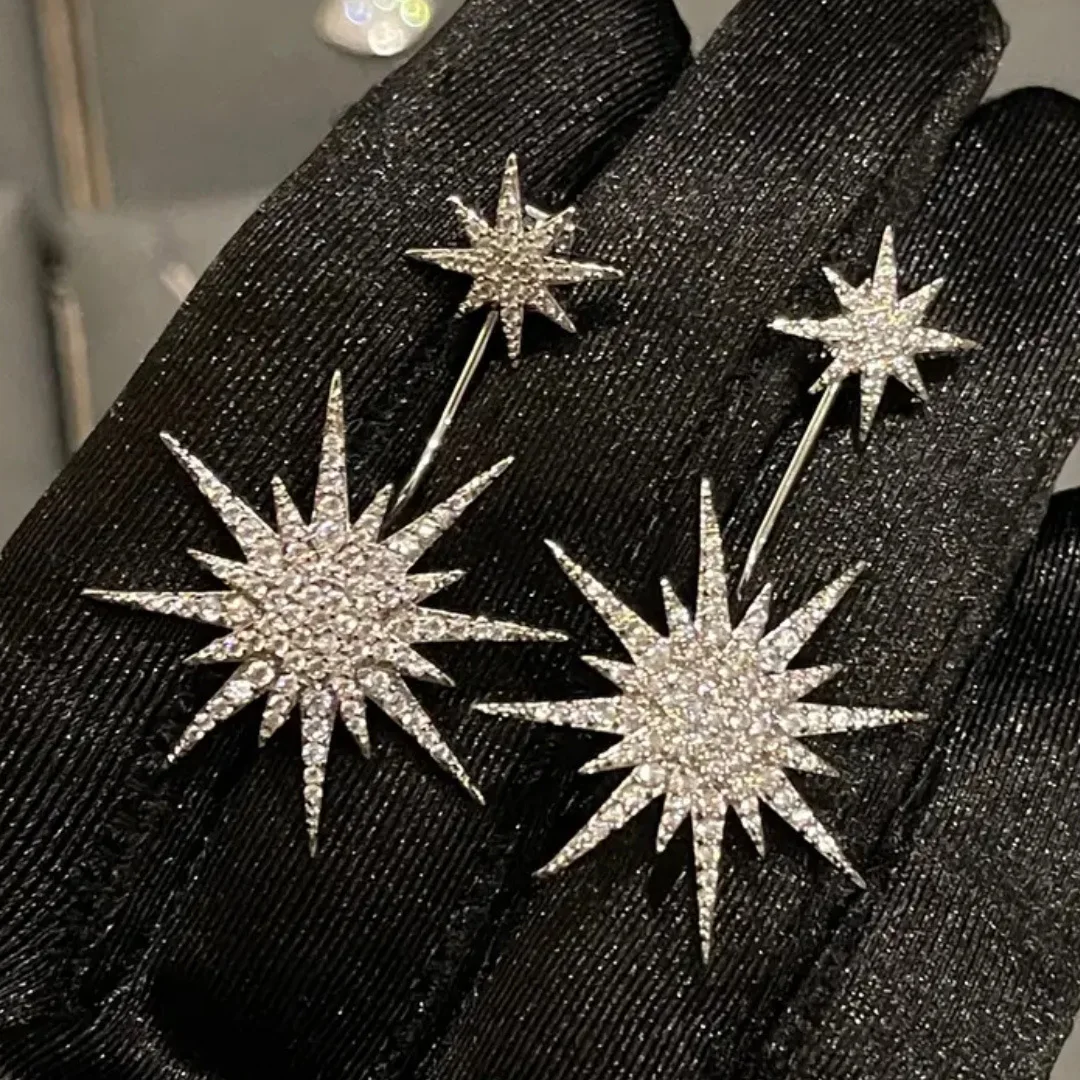 Foydjew Luxury Eight Awn Star Earrings 2022 New Trend Personalized Design Super Flash High Carbon Zircon Earring