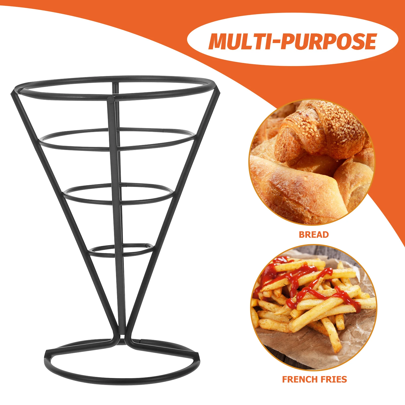 

2Pcs French Fries Basket Black Stainless Steel Cutlery Snack Stand Cone Holder Chips Display Restaurant Party Home Use