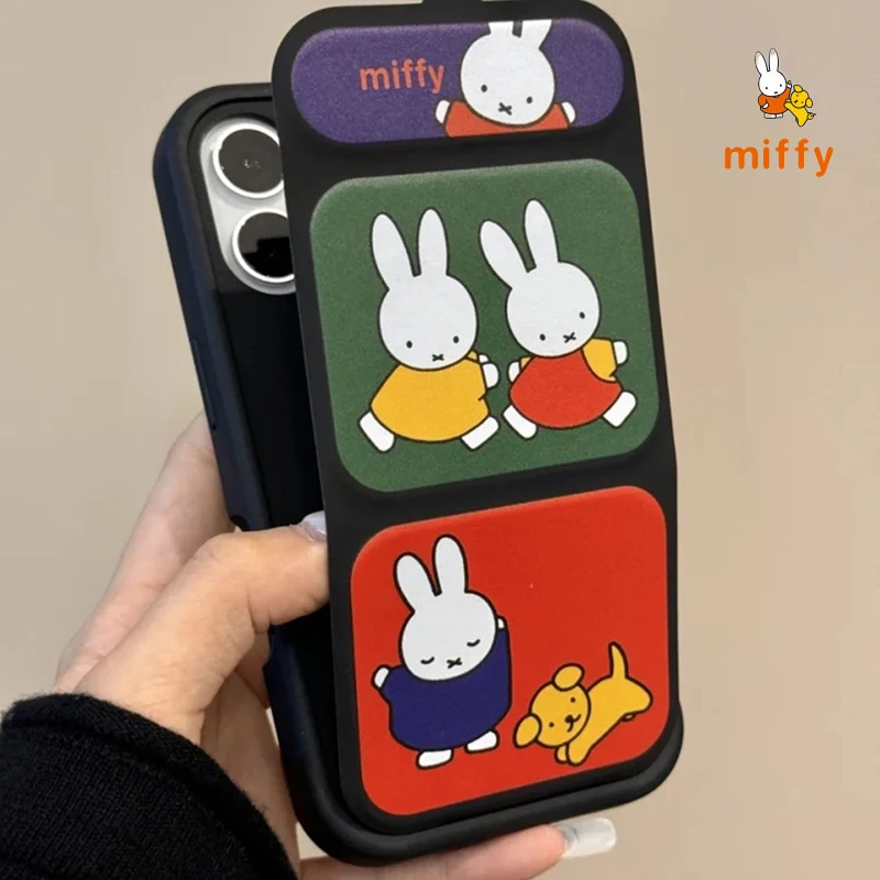 

Kawaii Miffy Phone Shell Suitable for Iphone 16 15 14 13 Anti Drop Phone Case Cartoon Creative Folding Holders Anime Accessories