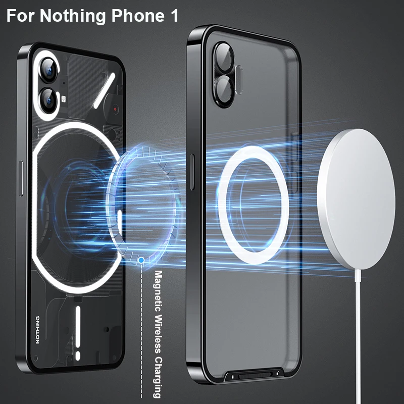 Magnetic Wireless Charging Metal Case For Nothing Phone One 1 Aluminium Bumper Camera PC Clear Cover For Nothing Phone 2 Coque