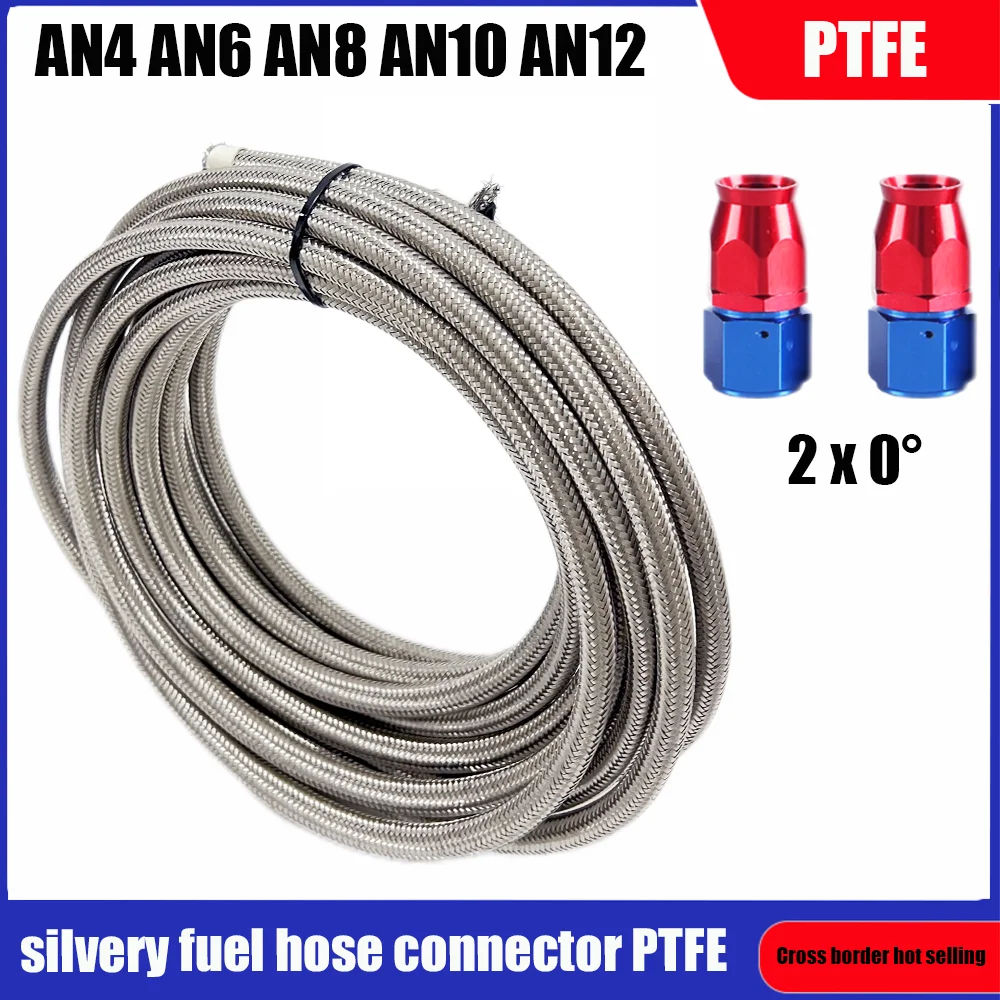 

Silver PTFE fuel pipe accessory kit Nylon braided fuel hose with 2PCS aluminum rotaryfuel hose accessory adapter kit Redand Blue