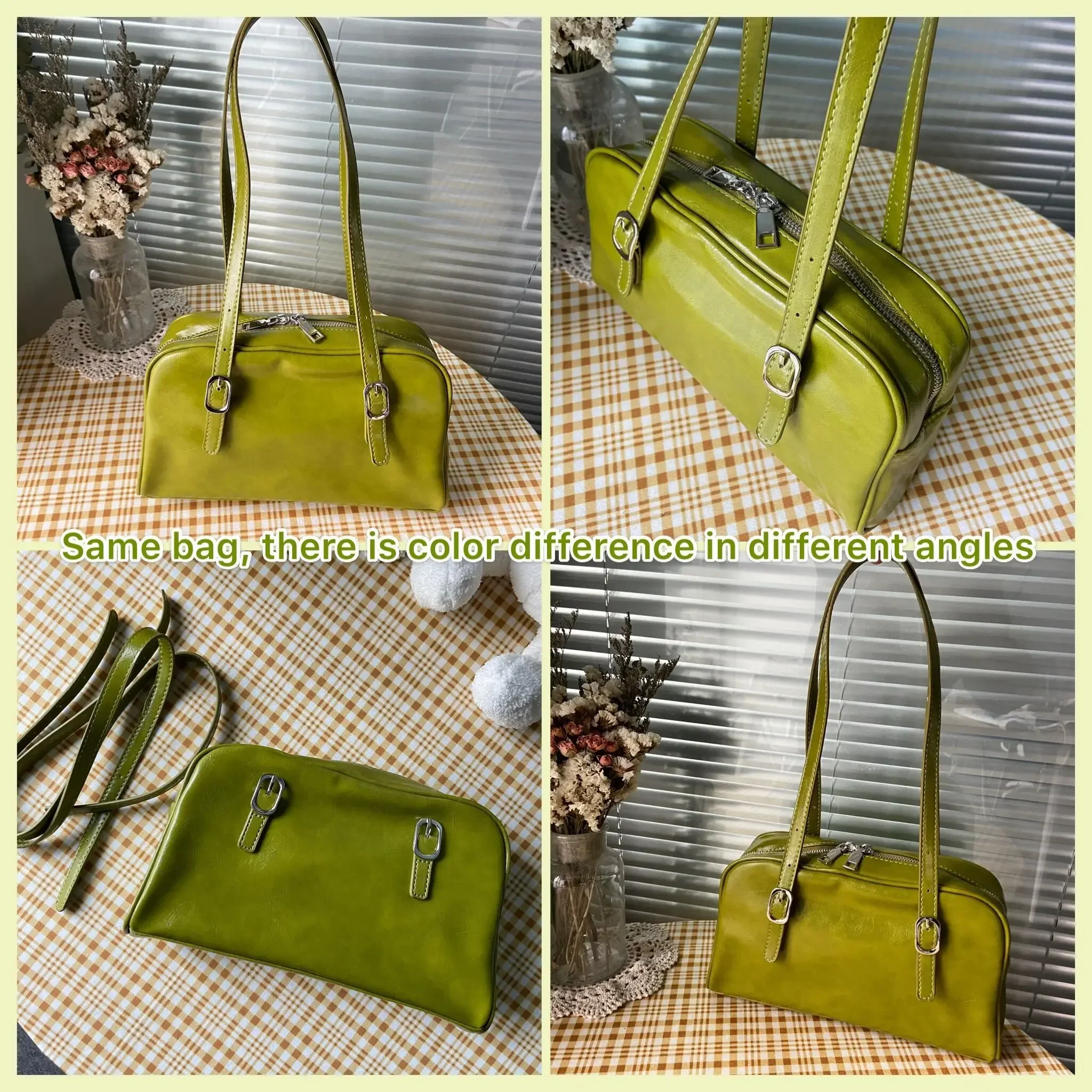 Fashion Women Green Big Shoulder Bags PU Leather Female Purse Handbags Large Capacity Ladies Daily Small Casual Tote Bolso Mujer