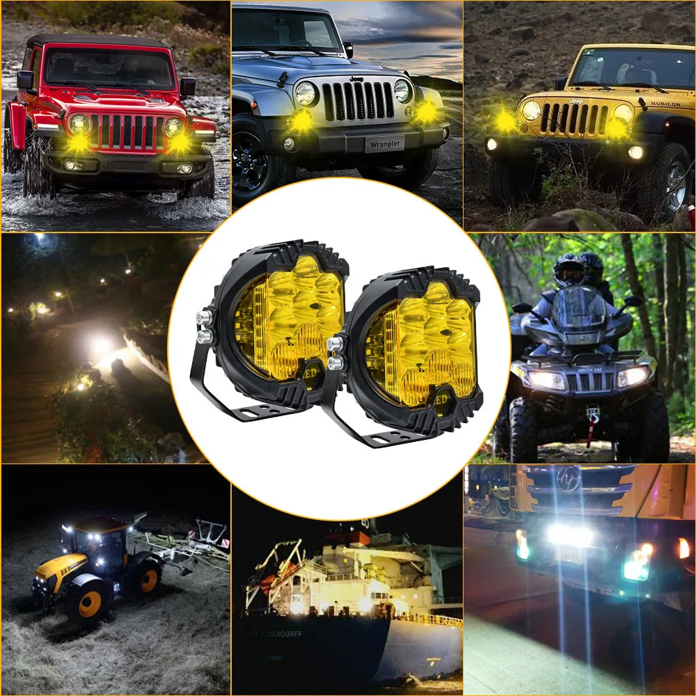 5 Inch Three Side illuminated Work Lights For Jeep Wrangler Truck LED Headlights Modified For Off-road Vehicles 3 Inch 2PCS 110W