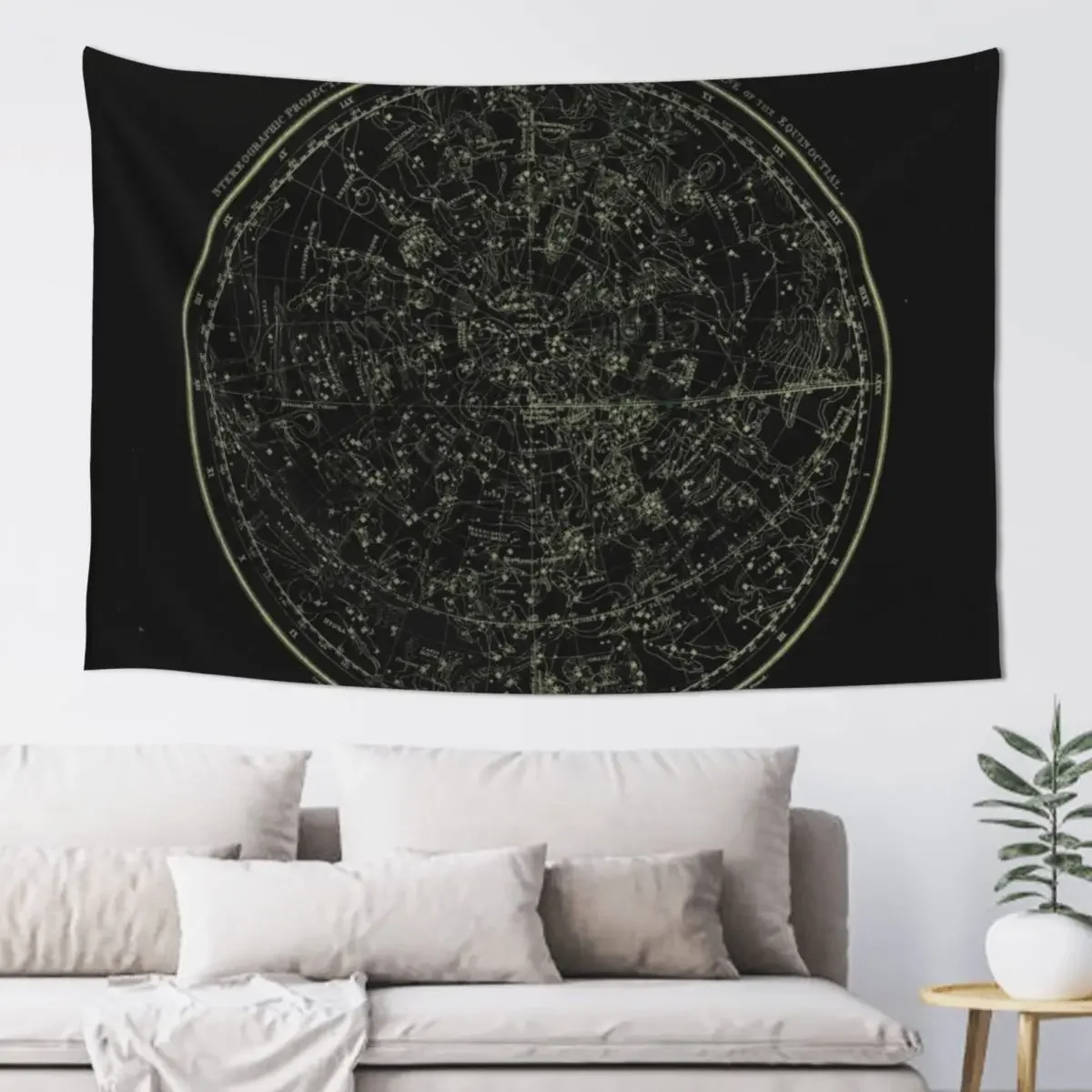 

Constellations of the Northern Hemisphere | Yellowed Ink on Black Tapestry Decor For Bedroom Room Decor Tapestry