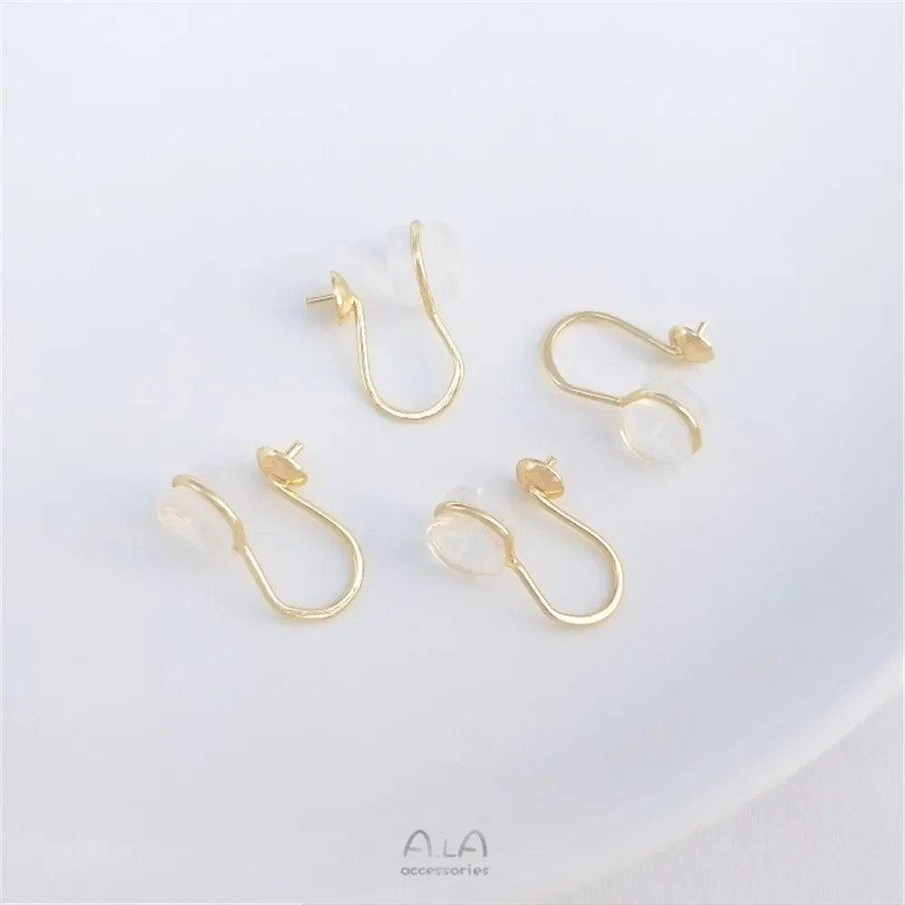 

14K gold-wrapped half-hole pearl tray Ear bone clip Silicone ear clip diy earring accessories without ear holes