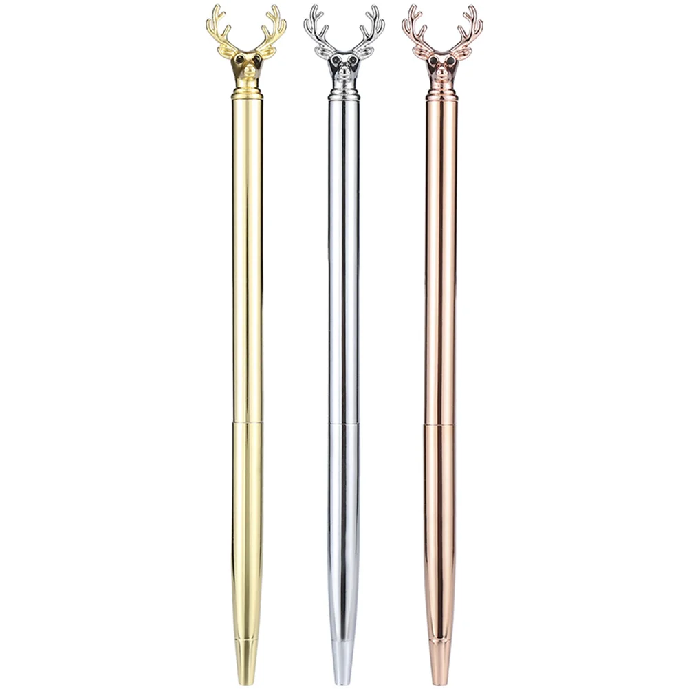 3pcs Deer Head Metal Ballpoint Pens Fun Learning Pens For School Supplies Creative Party Gift Smooth Writing Home Office