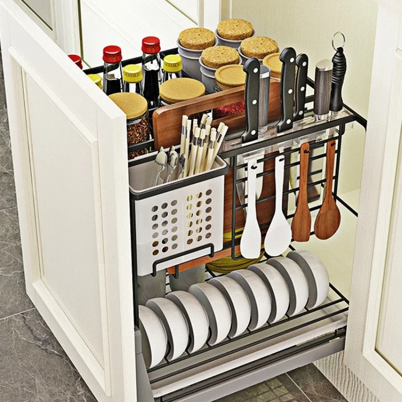 Seasoning basket kitchen cabinet 304 stainless steel drawer type seasoning kitchen cabinet seasoning basket built-in storage