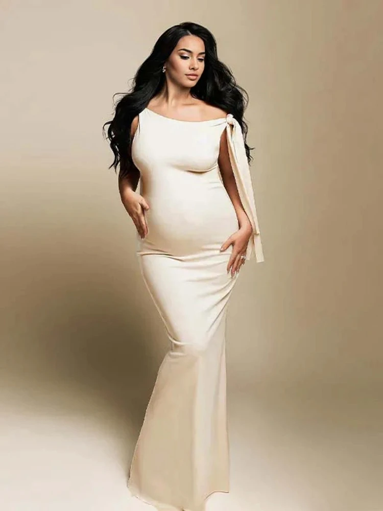 Elegant Off Shoulder Maternity Dresses Photoshoot  One Side Slim Fit Pregnancy Gown Maternity Photography Outfit Long Maxi Dress