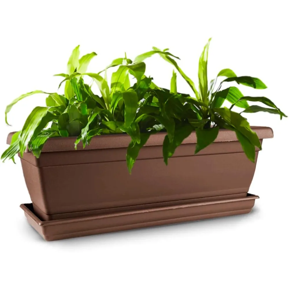 

Garden 3 pcs 20 Inch Rectangular Planter box with Tray and Drainage, Window Boxes Planters, Textured Finish Outdoor Indoor, for