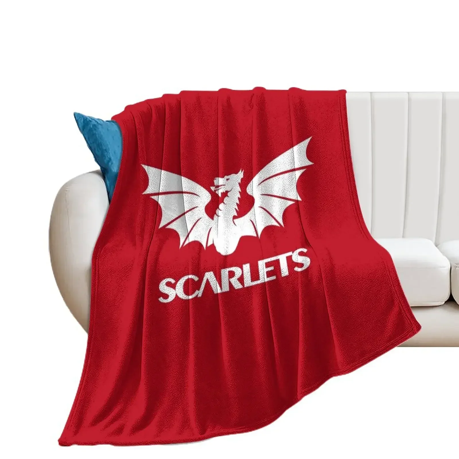 The Scarlets Rugby in White Throw Blanket Quilt Bed Blankets