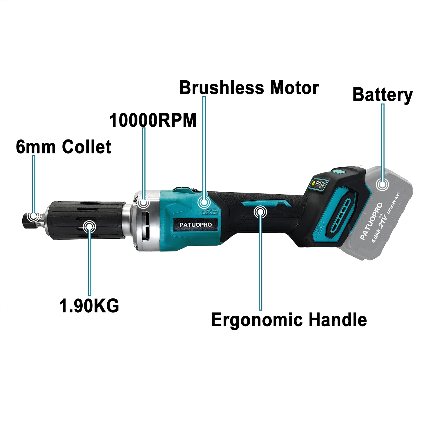 Imagem -02 - Elétrica Cordless Die Grinder Brushless Engraving Tool Ajuste de Velocidade Variável Makita 18v Bateria sem Bateria mm