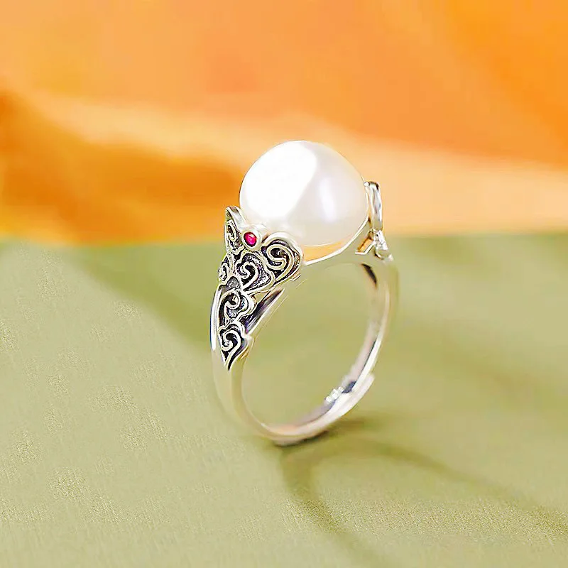 Fashion Hollow Carving Imitation Pearl Rings for Women Retro Luxury Opening Index Finger Ring Wedding Jewelry Accessories Gifts