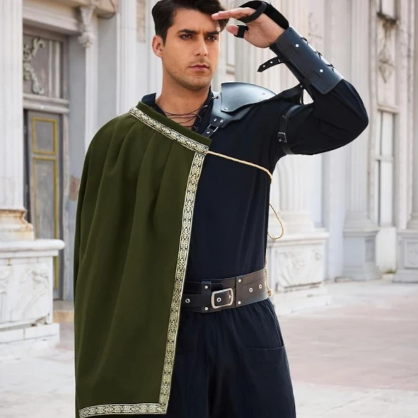 

Mens Renaissance Shawl Half Shoulder Cape Medieval Samurai Cloak Halloween Costume Stage Performance Outfits for Adults