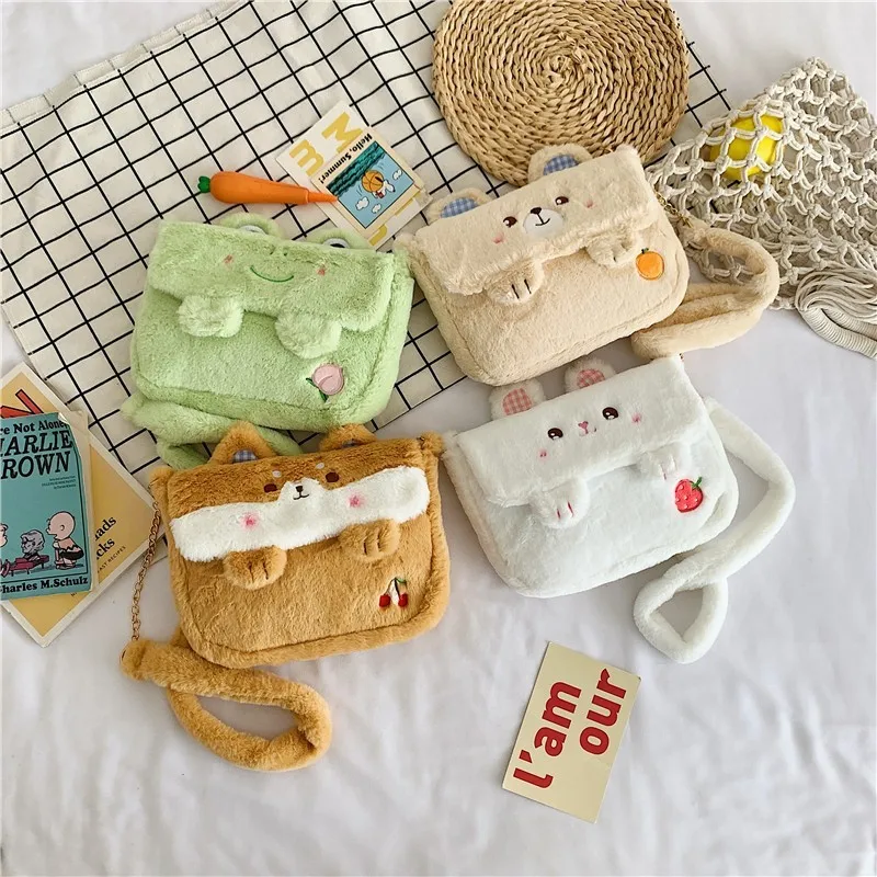 

Winter Cute Plush Bag Backpack Japanese Ins Jk Uniform Bag Messenger Bag Lolita Crossbody Bag Makeup Kid Girl Anime Gift Frog