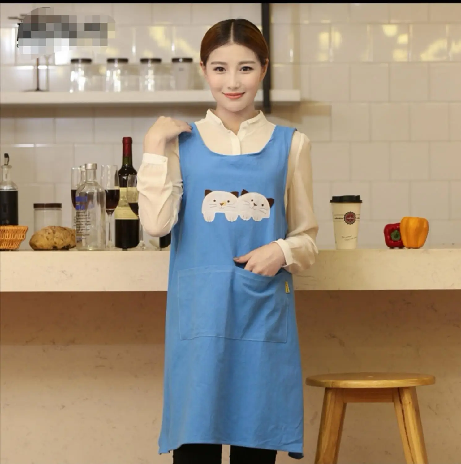 Fashion Cute Nail Shop Coffee Nursery Apron Pinafore For Women Kitchen Baking Gowns Print Logo