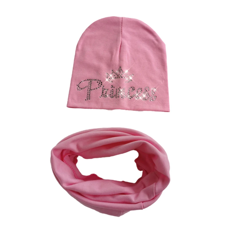 Infant Hat children\'s Autumn princess diamond Baby Hat Girl Boy Cap Kids cotton Beanie bonnet Children Collar Scarf set baby cap