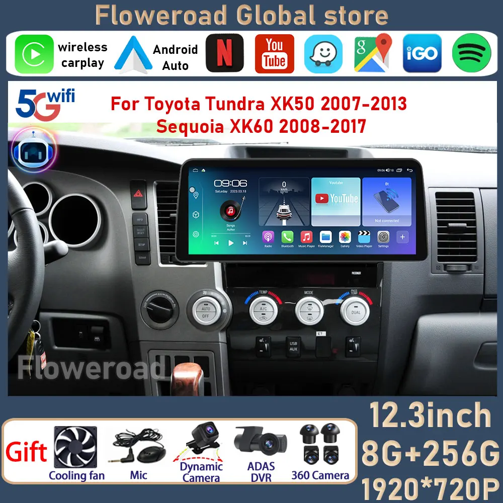 

Автомагнитола 12,3 дюйма для Toyota Tundra XK50 2007 - 2013 Sequoia XK60 2008-2017, Android, мультимедийный плеер, головное устройство с GPS-навигацией