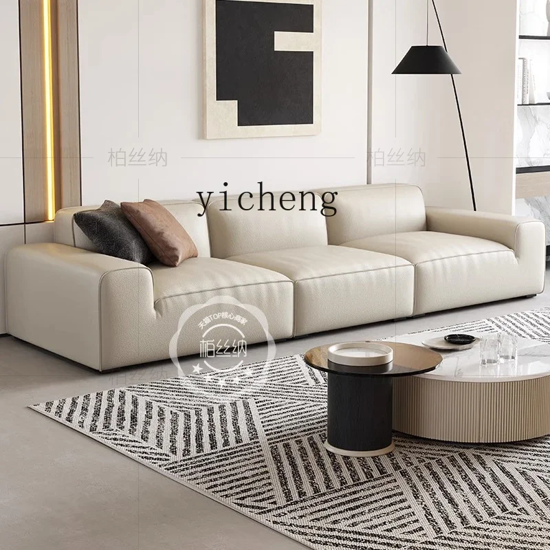 ZC minimalist leather sofa living room big black cow sofa combination modern simple straight row fabric sofa