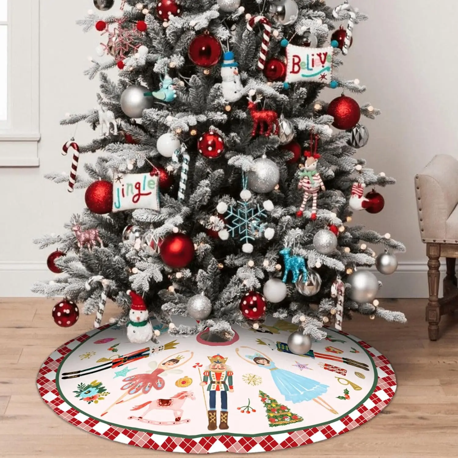 Notenkraker Boomrok 36-inch Wintervakantie Boommat Decoratie voor Kerstfeest Ornamenten Vakantieaccessoire Decoratief