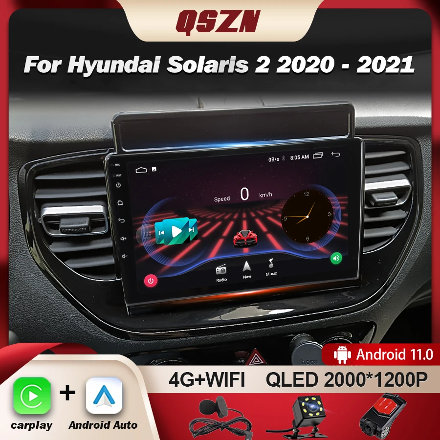 

QSZN For Hyundai Solaris 2 II 2020 - 2021 Car Radio Multimedia Video Player Navigation GPS Carplay Android 12 Autoradio 2K QLED