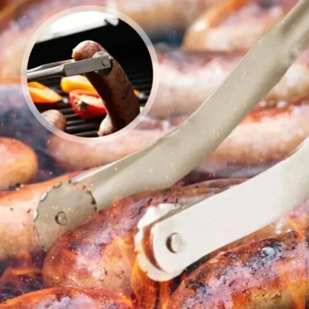 1Pc Sausage Turning Tongs Multipurpose Barbecue Clip Cooking Grill Tongs Sausage Clip Hot Stainless Steel Dog Rotating Pliers