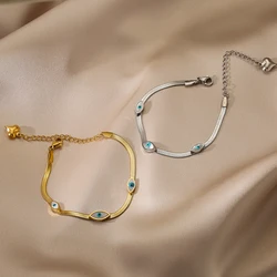 Stylish 316L Stainless Steel Blue Evil Eye Charm Bangle Bracelet For Women CZ Bracelet Lady Party Vacation Jewelry
